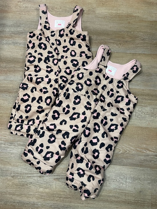 The Children's Place Other - The Children's Place Pink and Black Leopard-Print Snow Bibs - twin set